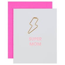 Load image into Gallery viewer, Chez Gagné - Super Mom - Lightning Bolt Letterpress Paper Clip Greeting Card - Mother's Day