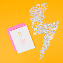 Load image into Gallery viewer, Chez Gagné - Super Mom - Lightning Bolt Letterpress Paper Clip Greeting Card  - Mother's Day
