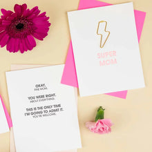 Load image into Gallery viewer, Chez Gagné - Super Mom - Lightning Bolt Letterpress Paper Clip Greeting Card  - Mother's Day

